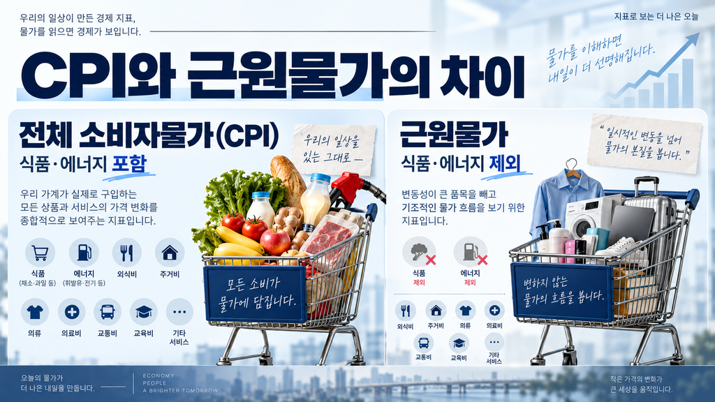 장바구니 안에 식품·주거·교통·통신·외식 등을 넣고 가격 변화 → CPI로 연결