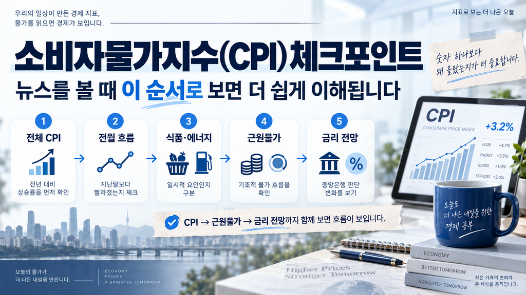 소비자 장바구니 → CPI → 근원물가 → 인플레이션 → 기준금리 → 가계·기업·금융시장
